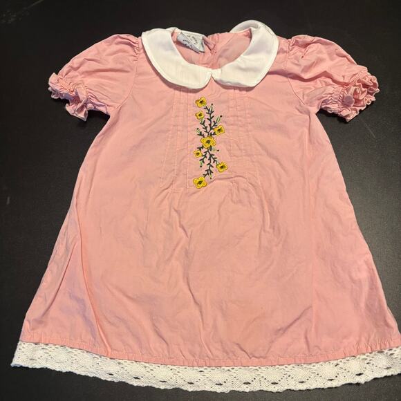 MARIE NICOLE Girls Size Small Dress Pink White Embroidered Floral Summer Spring - Picture 1 of 4